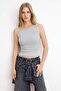 Grey-Yellow Fitted/Bodycon Pool Collar Sleeveless Ribbed Stretchy Knitted Tank Top Twoss26Al00020 - 2