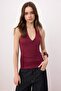 Bordo Fitted/Vücuda Oturan Boyundan Bağlamalı Kolsuz Yumuşak Örme Bluz TWOSS26BZ00361 - 2