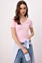 Pink Plain Fitted Crochet Collar Standard Sleeve Crop Cotton Ribbed Knitted T-Shirt Twoss26Ts00203 - 2