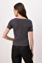 Anthracite Plain Fitted Cropped Collar Standard Sleeve Crop Cotton Ribbed Knitted T-Shirt Twoss26Ts00203 - 4