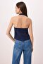 Navy Blue Fitted Tweed Fabric Floral Button Accent Piece Crop Knitted Vest Twoss25Ye00081 - 4