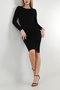 Women's Black Color Long Sleeve Crew Neck Ribbed Camisole Fabric Dress Length 100 cm - 4