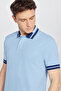 Men's Light Blue Slim Fit Slim Fit 100% Cotton Non-Curling Polo Collar T-Shirt - 7