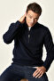 Men's Navy Blue Anti-pilling Non-pilling Standard Fit Bato Collar Cold-Proof Fleece Sweatshirt - 8