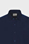 Men's Navy Blue Comfort Fit Relaxed Cut Button Collar Linen Look 100% Cotton Short Sleeve Shirt - 7