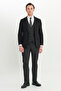 Men's Black-Anthracite Slim Fit Slim Fit Mono Collar Cover Pocket Vest Suit - 2