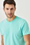 Men's Turquoise 100% Cotton Slim Fit Slim Fit Crew Neck Basic T-Shirt - 6