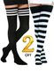 2 Pairs of Women's Cotton Over-The-Knee Socks - 2