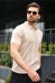 Stone Color Polo Collar Knitwear Men's T-Shirt E7469 - 5
