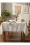 Organic Raw Linen Tablecloth with Raw Pom Poms - 2