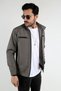 Men's Gray Sleeves, Snaps and Shoulders, Cotton Lined Thin Summer Seasonal Coat with Piping Detail