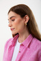 Pink Long Sleeve Women's Linen Shirt - 2
