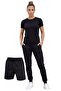 Unisex Summer Tracksuit+Shorts+T-Shirt Combination Unprinted Black