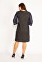 Women's Large Size Navy Blue Glitter Detailed Sleeves Chiffon Dress 65n34746 - 4