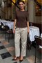 Beige Pleated Detailed Capped Straight-Leg Fabric Trousers Mg2642 - 4