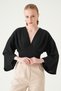 Black V-Neck Long-Sleeved Blouse 242218 - 6