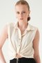 Beige Zero Sleeve Tie-Detail Shirt 251166 - 6