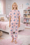 Girls' Pajama Set with Stitch and Heart Pattern, 100% Cotton Single Jersey Fabric, Short Sleeves, Crew Neck - 2