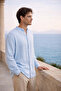 Lightweight and Breathable Men's Muslin Half Placket Court Collar Oversize Shirt - Ice Blue - 7