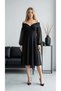 Off-The-Shoulder Midi Dress Chiffon Sleeves Elegant Cut - 3