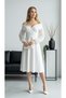 Off-The-Shoulder Midi Dress with Chiffon Sleeves and Elegant Cut - White