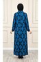 Duru Dress Petrol Blue Karin Fabric Diamond Pattern Dress with Button Detail and Belt - 5
