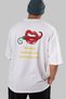 Warning Contents Printed Back White Oversize T-shirt Men's Women's Crew Neck - 7