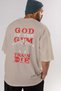 God of the Gym Back Printed Beige Oversize T-Shirt Crew Neck Cotton Men Women - 7