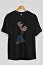 Sailorman Front Printed Black Oversize T-shirt Unisex Men's Women's Crew Neck - 3