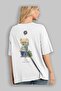 Teddy Bear Just Stay Curious Back Printed White Men's Women's Crew Neck Oversize T-shirt - 7