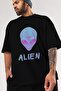 Alien Front Printed Black Oversized t-shirt Unisex Men Women Crew Neck