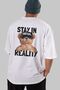 Teddy Stay In Reality Back Printed White Men's Women's Crew Neck Oversize T-shirt - 6