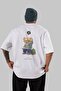 Teddy Bear Just Stay Curious Back Printed White Men's Women's Crew Neck Oversize T-shirt - 4