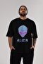 Alien Front Printed Black Oversized t-shirt Unisex Men Women Crew Neck - 5