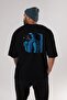Drinking Coffee Back Printed Black Oversize T-shirt Unisex Men's Women's Crew Neck - 6