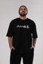 Hallederiz A.Ş Front Printed Black Oversize T-shirt Men's Women's Crew Neck - 6