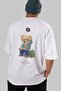 Teddy Bear Just Stay Curious Back Printed White Men's Women's Crew Neck Oversize T-shirt - 2