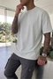Men's Oversize Wide Cut 100% Cotton Thick Textured Basic Crew Neck Gray T-Shirt
