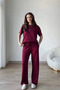 Women's Burgundy Modal Fabric Short Sleeve Tracksuit Set - 3