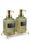 Green 2-Piece Glass Soap Dispenser/Detergent Dispenser, 500 Ml, with Gold Color Metal Stand, 21.5X9X23 cm - 3