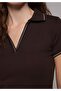 Slim Fit Polo Collar Plain Women's Brown Short Sleeve T-Shirt - 4