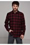 Regular Fit Shirt Neck Checkered Men's Burgundy Long Sleeve Shirt
