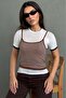 Brown Striped Double Look Women's T-Shirt Mg2699 - 3