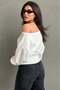 Ecru Ribbed Asymmetrical Cut Women's Sweater Mg2744 - 4