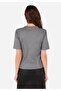 Slim Fit Round Neck Knitted Plain Women's Gray Short Sleeve T-Shirt - 2