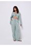 Slim Fit V-Neck Printed Women's Green Long Sleeve Shirt - 3