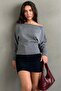 Gray Ribbed Asymmetrical Cut Women's Sweater Mg2744 - 6