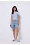 Slim Fit Round Neck Striped Women's Blue Short Sleeve T-Shirt - 3