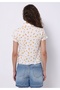 Slim Fit Shirt Neck Printed Women's Ecru Short Sleeve T-Shirt - 2