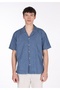 Oversize Fit Classic Collar Striped Men's Blue Short Sleeve Shirt